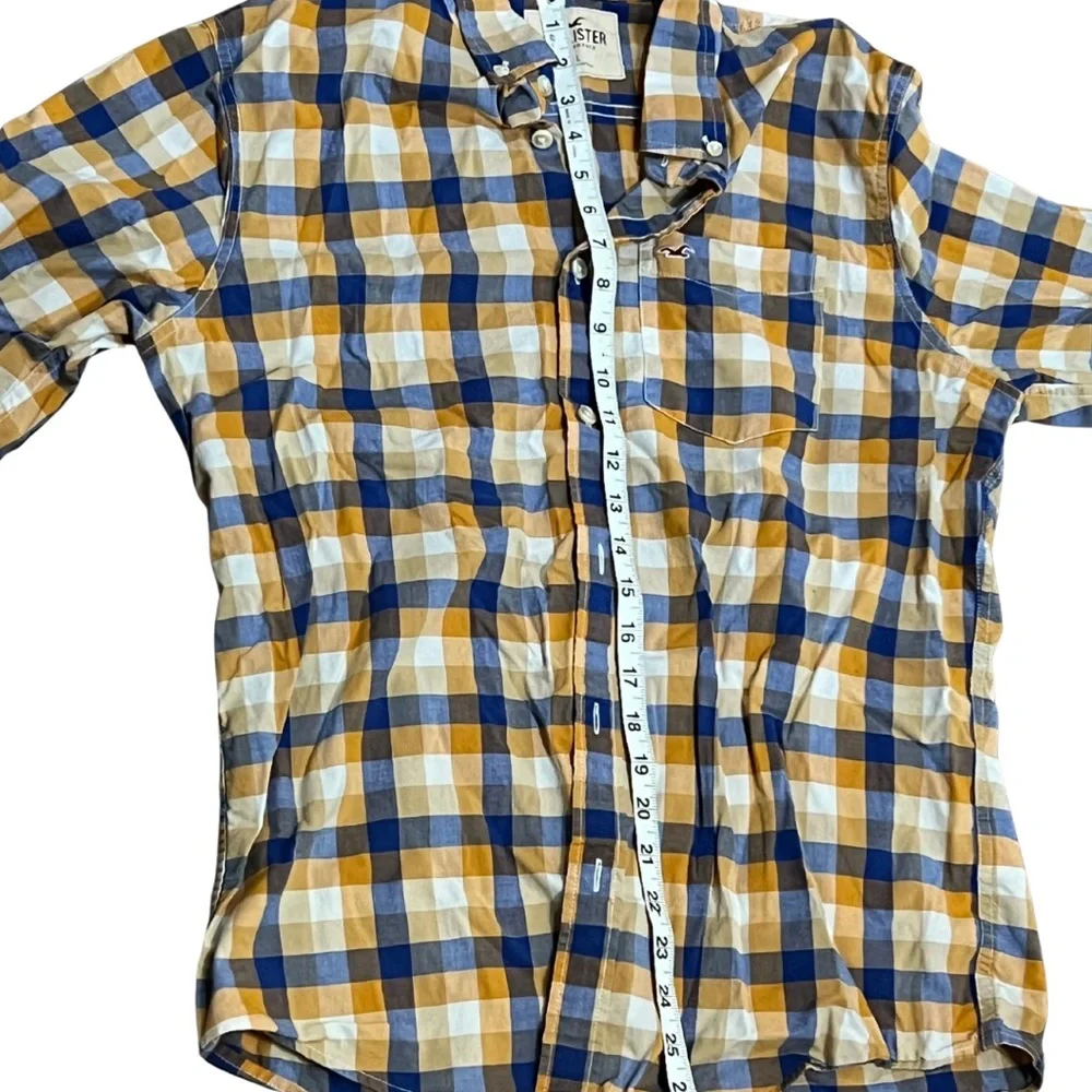 Hollister Stretch‎ Plaid Button‑Up Mens L Slim Fit Blue White Yellow - Picture 11 of 14